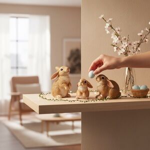 Hobby Lobby Rabbit Figurine Trio Tan/Brown/White Easter/Spring Holiday NWT